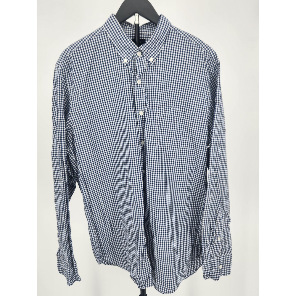 J.Crew Mens XL Gingham Button Down Shirt Navy Blue White Check Long Sleeve